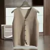 Chaleco de punto sin mangas de cachemira para hombre, con cuello en V a la moda, a juego de colores, de tejido de aire engrosado, holgado, casual