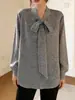 Camisa de Cuadros con Cinta para Mujer 2026 Primavera y Otoño Nuevo Diseño Nicho Manga Larga Lazada Blusa de Espiga
