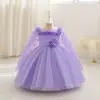 Nuevo Vestido de Manga Larga con Mariposas para Niña de Un Año Vestido de Malla con Flores Estereoscópicas Esponjosas de Princesa para Niños Vestido de Bautizo para Niña