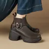 Botines de Piel de Oveja con Suela Gruesa 2025 para Mujeres Bajitas, Cómodos y que Aumentan la Altura, con Tacones Gruesos Altos, Punta Redonda y Detalles de Hebilla, Botines Cortos de Piel Genuina para Mujer
