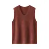 Colete de tricô com decote V para mulheres, lã e cashmere, tecido escovado, novo colete de tricô sem mangas, solto e versátil, top com lantejoulas para o outono