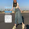 Falda de Mezclilla para Mujer Cintura Alta Cadera Falda Verano 2024 Delgada Forma A Forma de Pera Cuerpo Cubre Cadera Delgado Falda de Longitud Media