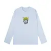 Camiseta de Manga Larga de Algodón Puro Estilo Japonés Hong Kong Unisex Primavera y Otoño Marca de Moda Cuello Redondo Holgada Versátil Camiseta Básica