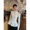 Pajarita de Puntos Blancos con Camiseta para Mujer Otoño Encaje Diseño Delgado Top de Manga Larga Ins