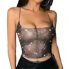 Design de Verão Europeu e Americano Senso de Moda Strass Rede de Pesca Colete Interno Rua Garota Popular Sexy Roupa Externa Decote Profundo Alça Top Feminino