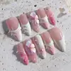 30 Peças de Unhas Usáveis de Amêndoa Transfronteiriça Boutique Flor de Cola Estéreo 3D Classy Francesa Ondulação d'Água Pérola Unhas Postiças
