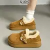 Sapatos Birkenstock Versão Lã Couro Genuíno Feminino Inverno Antiderrapante Solado Grosso Aveludado Espessado Quente Slip-On Sapatos de Algodão Botas de Neve
