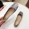 Sapatos Rasos Diários Delicados de Bico Quadrado, Sapatilhas de Cetim, Primavera e Verão Novos Sapatos de Feijão Franceses de Noite de Fada com Sola Macia