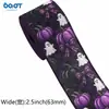 Cinta a Cuadros Morada de Fantasma de Halloween con Borde de Alambre de 6.3cm Materiales para Manualidades de Fiestas, Guirnaldas, Lazos, Regalos
