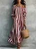 Vestido de Mujer a Rayas Off-Shoulder Nuevo Transfronterizo Europeo y Americano Otoño 2026, Popular en Plataformas de Comercio Electrónico Independientes, Vestido de Vacaciones para Mujer