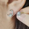 Pendientes de Estrella y Luna Pendientes Elegantes Asimétricos Elegantes Corea del Sur Personalidad Celebridad de Internet Pendientes de Diamante Coreano e6395
