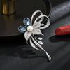 Broche elegante azul cristal flor natural água doce pérola forma corsage joias terno casaco acessórios