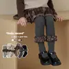 Leggings para Niña Estilo Nuevo Primavera y Otoño 2026 con Rayas Verticales y Adorno de Encaje, Mallas para Bebé para Uso en Exteriores, Leggings para Niños