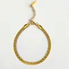 Dazan Estilo Europeo y Americano Simple Cadena Grabada Al Por Mayor Oro Real 18K Acero Inoxidable Electrochapado 4mm Pulsera y Tobillera con Patrón Set