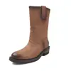 Botas de Piel de Vaca de Primera Capa hasta Media Pantorrilla para Mujer, Nuevo Estilo Piel Genuina Punta Redonda Desgastadas Tacón Bajo sin Cierre Casual Botas Martin