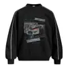 Sudadera con Estampado de Letra Ojo Creativo Cuello Redondo para Hombre Primavera y Otoño Holgada Tendencia Streetwear Decoración de Costuras Ropa Deportiva
