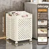 Cesto de Roupa Suja Dobrável com Rodas, Cesto de Roupa Ventilado de Grande Capacidade, Organizador de Roupas que Economiza Espaço para Casa, Branco/Creme