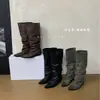 0666-5~Botas Longas Salto Grosso Estilo Retrô Francês Cowboy Ocidental Femininas 2026 Novo Estilo Botas Cano Alto Amassadas
