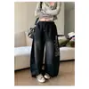 Pantalones de chándal anchos para mujer con estampado de letras desgastado estilo retro americano, pantalones rectos versátiles casuales holgados