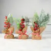 Mini Árbol de Navidad de Agujas de Pino Adornos de Escritorio para el Hogar Navidad Lino Fruta Roja Árbol Pequeño Decoraciones de Ventana