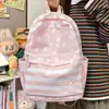 Mochila de estilo coreano de alto valor con rayas frescas y estrellas, ligera, para estudiantes de secundaria y preparatoria, mochila de viaje