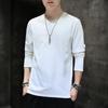 Camiseta de manga larga de algodón puro para hombre, otoño, color liso, informal, holgada, cuello redondo, camisa interior, ropa, suéter para hombre