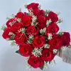 Buquê de rosas artificiais com chifre de flor, 18 cabeças, rosas em formato de coração de gelo, flores artificiais, planta verde, decoração de casamento por atacado, INS cross-border