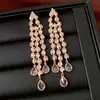 Brincos de Prata Banhada a Ouro Real com Agulha de Prata, Zircônia e Pingente de Gota d'Água com Franja, Brincos Modernos e Elegantes, Exquisitos, de Luxo Leve e de Alta Qualidade para Mulheres
