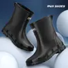 Botas de lluvia para hombre de tendón de res, de media pantorrilla, impermeables, antideslizantes, resistentes al desgaste, cálidas, adecuadas para pescar, uso en la cocina y como botas de trabajo o zapatos de goma