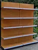 Estanterías de supermercado con veta de madera, estanterías de exhibición multifuncionales para tiendas de conveniencia, papelerías, estanterías metálicas de una y dos caras
