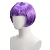 Peluca Morada de Bob Corto Transfronteriza con Cabello Liso, Esponjosa y Fina, con Mechas Plateadas y Flequillo