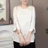 Estilo Nacional Novo Estilo Chinês Manga Três Quartos Jacquard Top para Mulheres, Nova Moda Primavera e Verão, Elegante, Solto e Emagrecedor Camisa Blusa