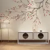 Papel de parede de flor de ameixeira, papel de parede novo estilo chinês para parede de fundo de sofá e TV, mural moderno para estudo e sala de estar