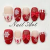 Uñas Vestibles Navideñas de Venta Caliente Transfronterizas, Uñas Color Rosa Perla Estilo Francés Blanco, Colección Desmontable de Arte para Uñas Navideñas