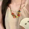 Colar de Contas de Cerâmica Colorido Retrô Estilo Chinês Novo Colar Étnico Feminino Corrente Longa para Suéter Design de Nicho Corrente para Clavícula