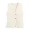 Colete de malha com botões dourados de cor sólida, gola V, estilo europeu e americano, novo da moda de verão para mulheres
