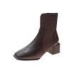 2025 Novos Sapatos Femininos de Outono e Inverno Celebridade da Internet Salto Grosso Bico Quadrado Botas Femininas Estilo Coreano Meia Panturrilha Tricotadas Elásticas Lã