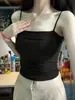 Camisola Fina con Tirante Delgado para Mujer con Almohadillas en el Pecho, Ropa Interior Adelgazante, Ropa Exterior, Top Tubo Básico, Blanco Verano Fino Transfronterizo
