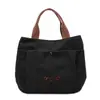 Bolsa de Lona com Letra Bordada para Mulheres Modelo 2025 Bolsa para Trabalho, Deslocamento, Almoço Bolsa de Mão Versátil Bolsa Tote Casual para Mulheres