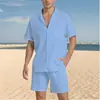 2024 Transfronterizo Nuevo Amazon Traje de Camisa de Manga Corta Verano Holgado Casual Algodón y Lino Cárdigan Camisa para Hombre