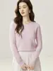 Sencillo y versátil~Suéter de punto trenzado 100% cachemira pura para mujer, jersey de cuello redondo, capa base adelgazante