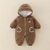 Ropa de Bebé Otoño e Invierno Estilo Nuevo Clase a Mono Acolchado de Lana de Cordero Grueso para Niños Traje Delgado de Algodón con Oso para Gatear