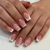 Modelo de Comercio Exterior Más Vendido: Arte de Uñas Estilo Francés de 24 Piezas con Líneas de Corazón, Suave y Versátil, Uñas Postizas Cuadradas de Longitud Media al por Mayor