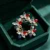 Broche de flor de diamante colorido vintage, pin de flor de cristal de corte marquise multicolor de aleación, accesorio para traje y abrigo de mujer, transfronterizo