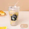 Copo de Vidro com Canudo Desenho Animado com Alto Valor Estético para Uso Doméstico, Copo para Suco e Bebidas com Tampa, Copo Portátil para Café da Manhã