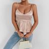 Verano Europeo y Americano Caliente Tirantes Cuello en V Chaleco Sexy sin Espalda Amazon Nuevo Top de Encaje Plisado