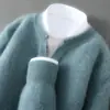 Engrosado Nuevo Otoño e Invierno Engrosado Simple Holgado Suéter Básico Suéter Cardigan de Manga Larga para Hombre Cuello Redondo