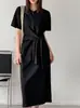 Nuevo Vestido Largo de Verano Estilo Coreano Orange Zhi con Ceñidor en la Cintura Adelgazante Elegante Irregular para el Trabajo Sencillo F066