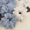 Elástico de Cabelo Scrunchie Azul Gelo com Laço de Strass Estilo Coreano, Simples e Elegante, Versátil para Rabo de Cavalo, Acessório para Coque