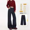 Calça flare casual estilo retrô americano para mulheres, nova coleção de outono, não gruda no corpo, retalhos, calça boca de sino de perna reta lisa, tendência A13542